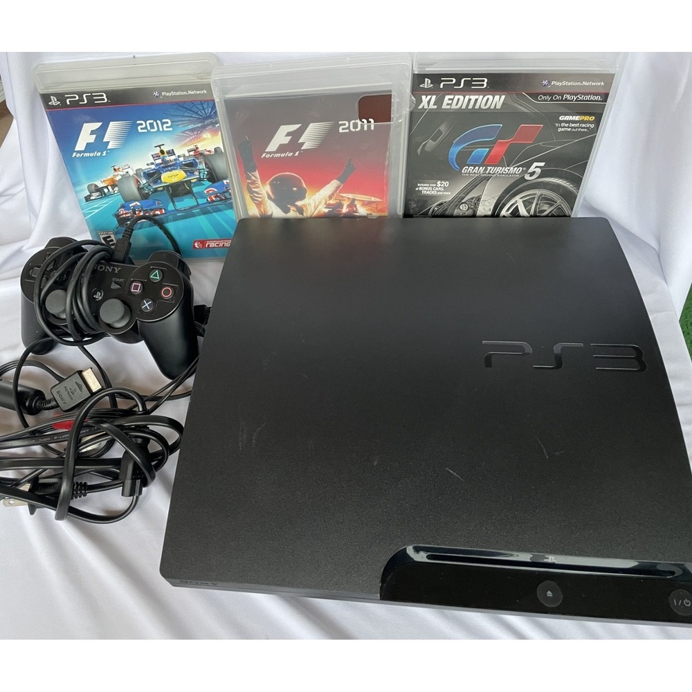 Sony PS3 Slim 160GB Tested WORKS Bundle Controller HDMI 3 Racing Games Cables